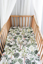 Load image into Gallery viewer, PLANTS OF PARADISE MUSLIN FITTED COT SHEET

