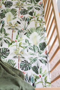 PLANTS OF PARADISE MUSLIN FITTED COT SHEET